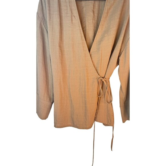 2/$30 ZARA Womens M-L Wrap Blouse Taupe Brown Viscose Blend - Picture 11 of 15